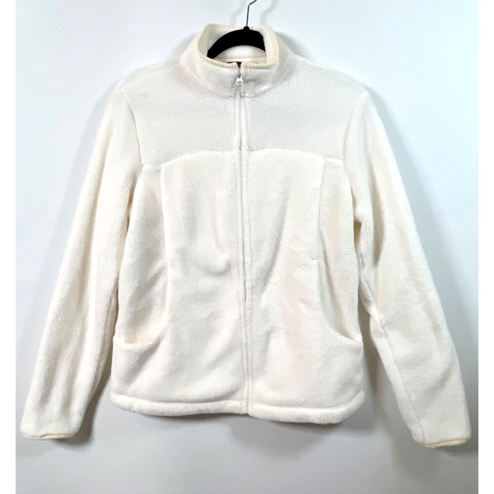 Lands End Full Zip Fleece Jacket Cozy Size Small Cream White Outerwear EUC